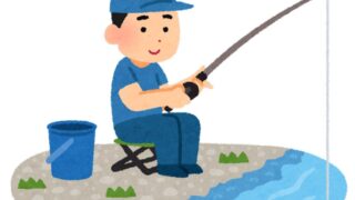 川で釣りをしている人のイラスト